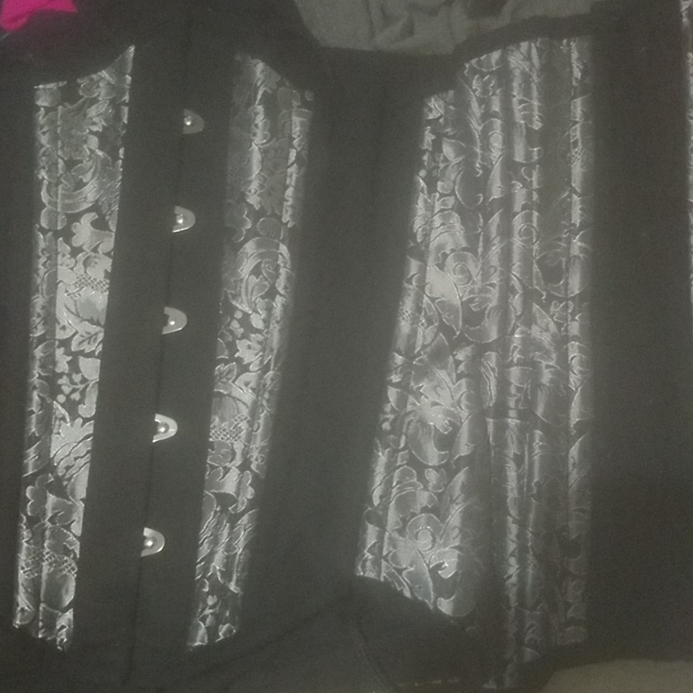 Steel boned corset 24" black and grey
